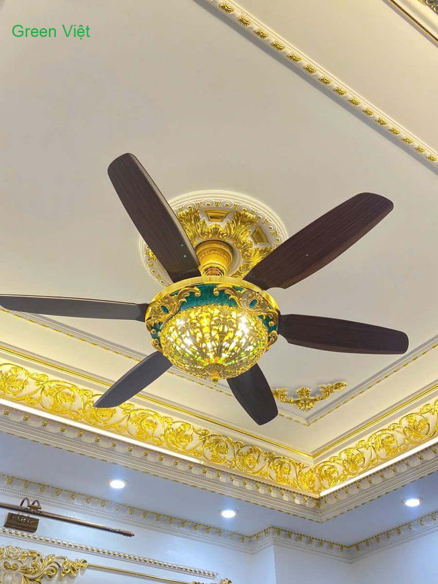 Quạt Trần Đèn Trang Trí Sang Trọng QTDST05 Mạ Vàng 24K Lắp Biệt Thự