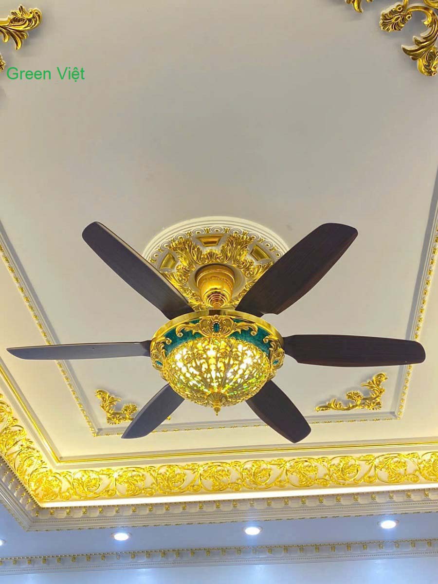 Quạt Trần Đèn Trang Trí Sang Trọng QTDST05 Mạ Vàng 24K Lắp Biệt Thự