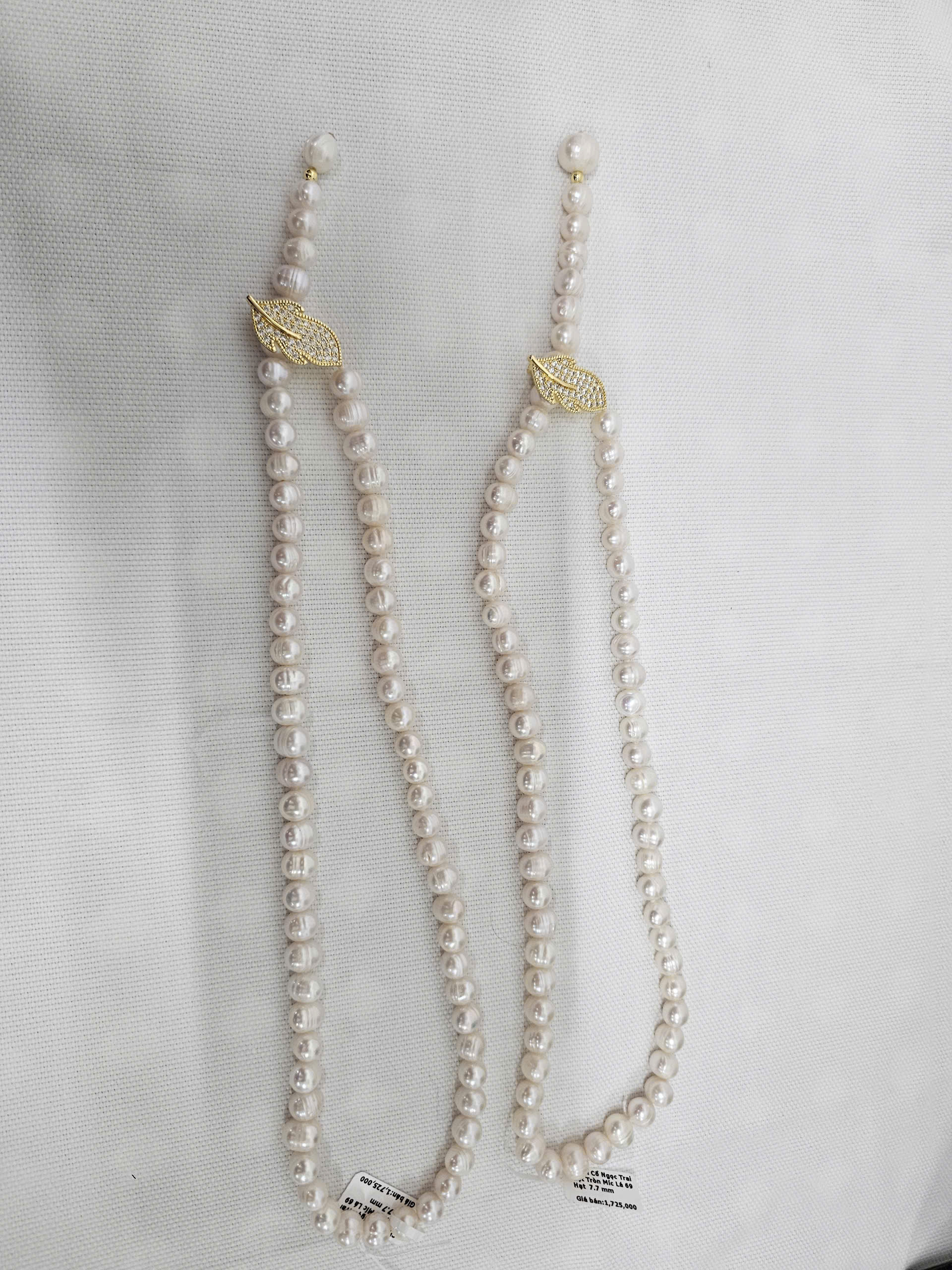Chuỗi Cổ Ngọc Trai Hạt Tròn Míc Lá 69 Hạt  7.7 mm