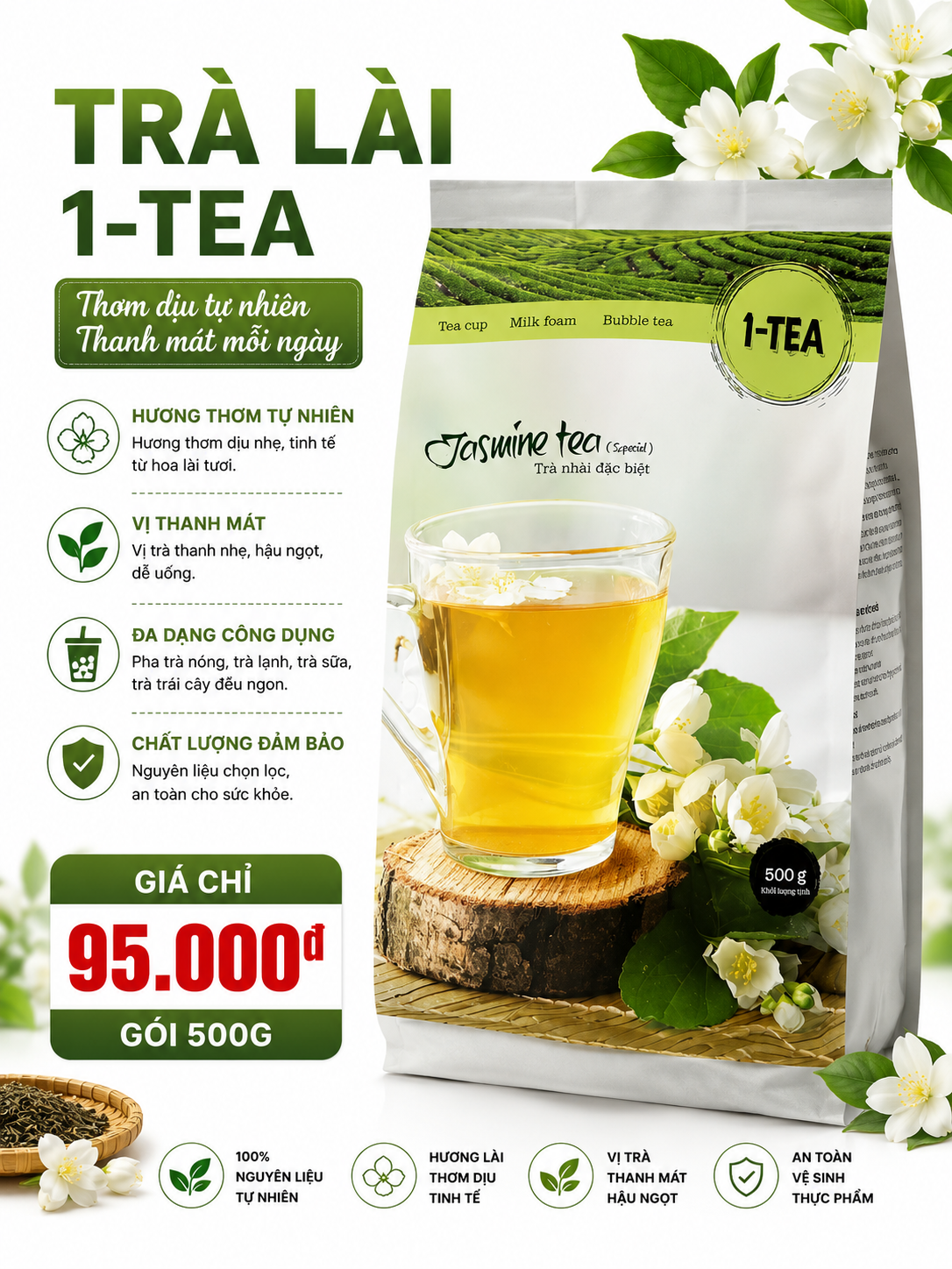 Trà Lài 1-Tea Gói 500g Nguyên Liệu Pha Chế