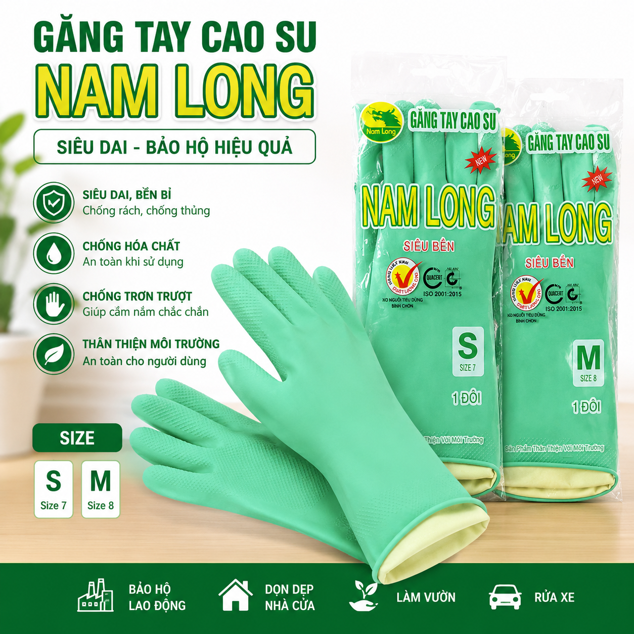 Gang Tay Cao Su Siêu Dai Nam Long Bảo Hộ Lao Động Size S,M