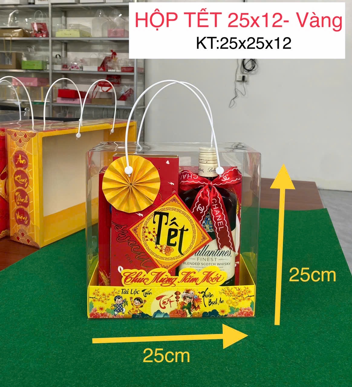 Hộp Quà Tết Vàng Size 25x12cm