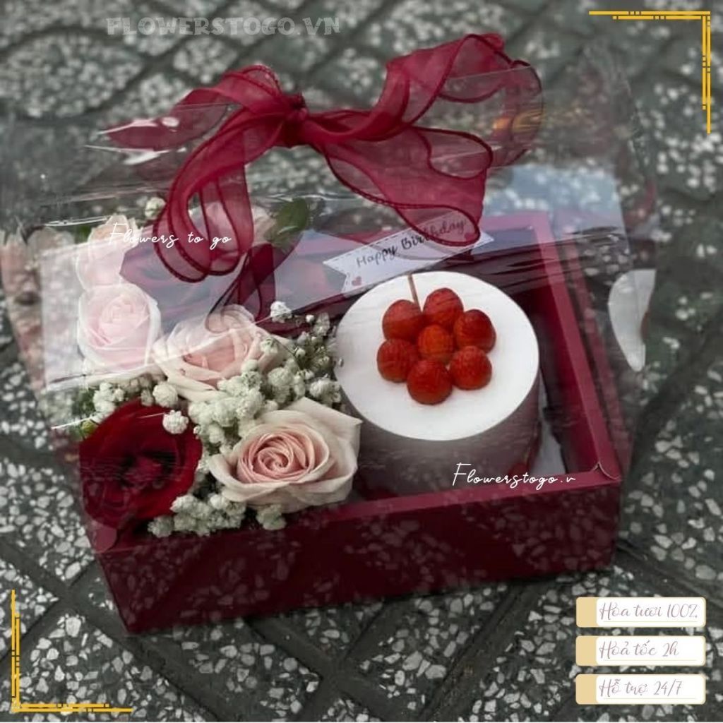 Hộp 2 Ngăn Bánh Và Hoa ( Đỏ Đô )
