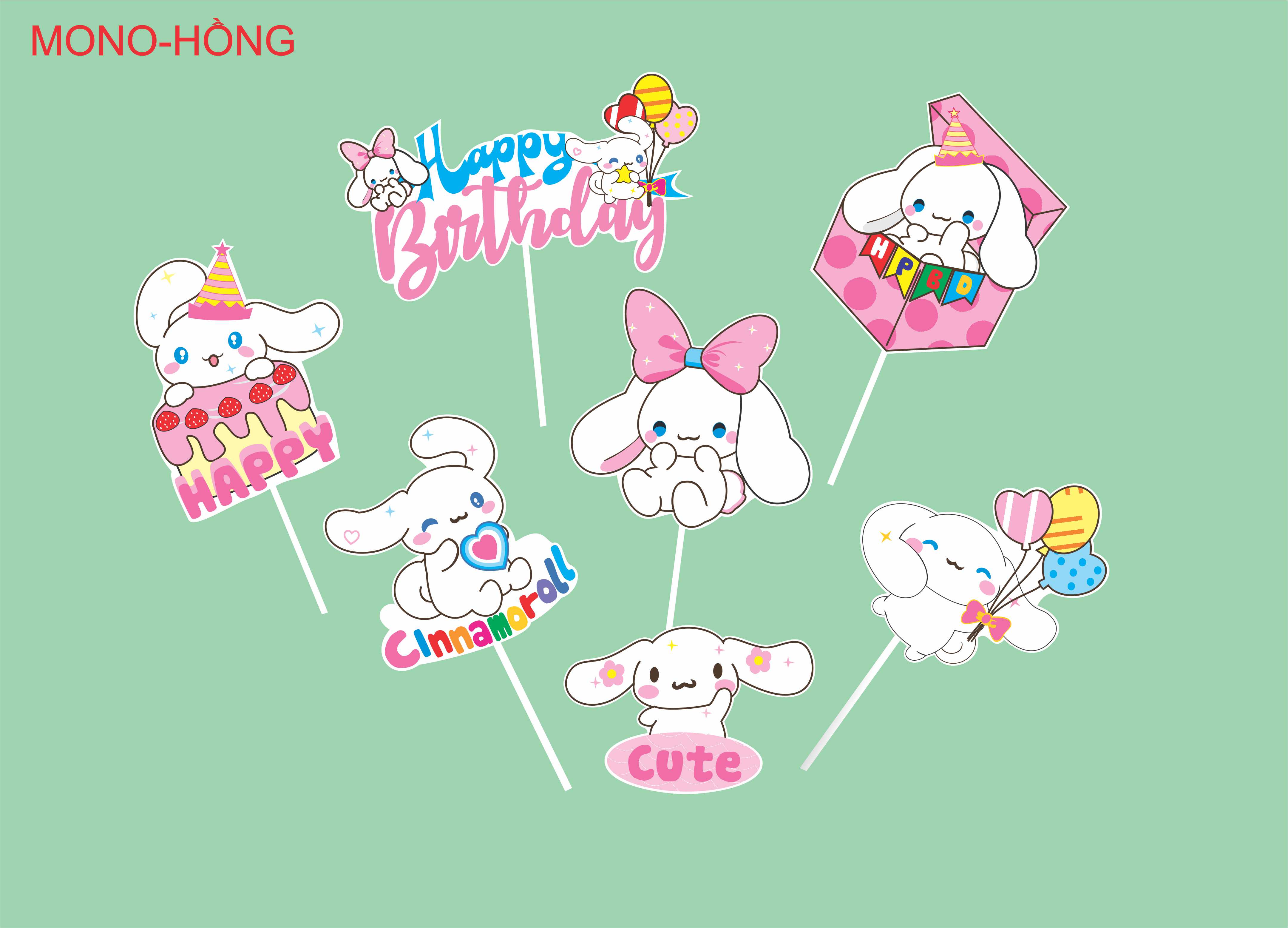 SET CẮM GIẤY THỎ MONO HỒNG