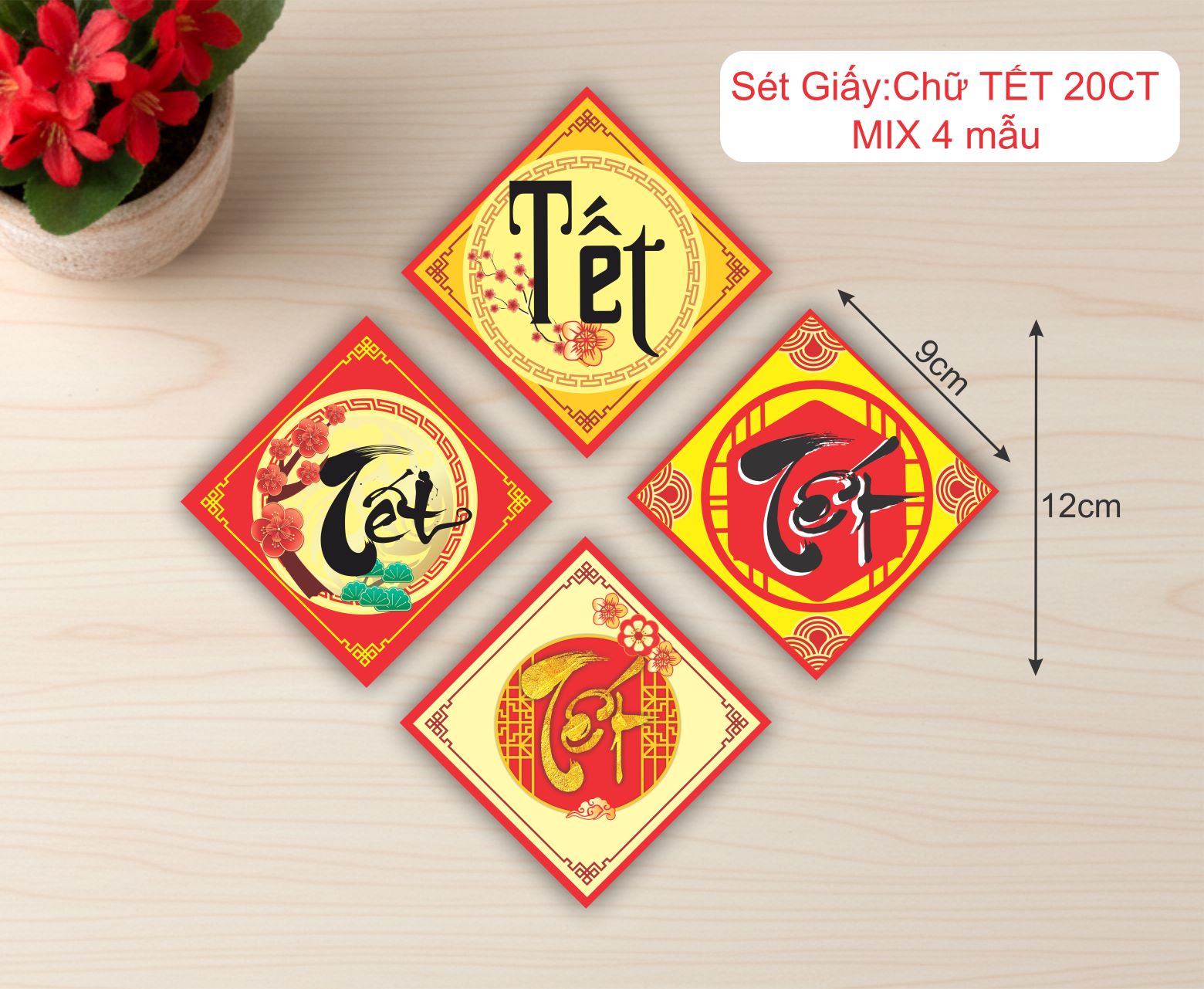 SET GIẤY CHỮ TẾT 20 CHI TIẾT MIX 4 MẪU