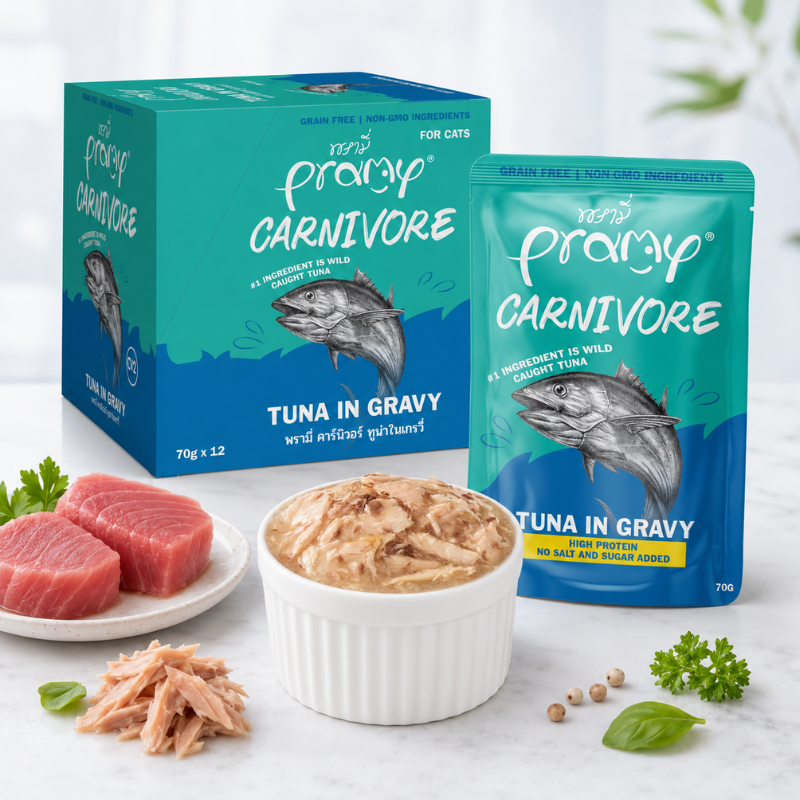 Pate Cho Mèo PRAMY CARNIVORE Vị Cá Ngừ Dạng Sốt Gravy 70g