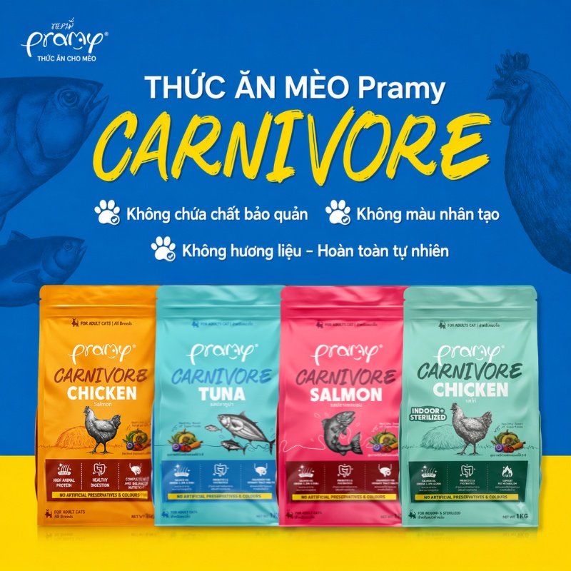 Hạt Cho Mèo PRAMY CARNIVORE Vị Cá Hồi 1kg