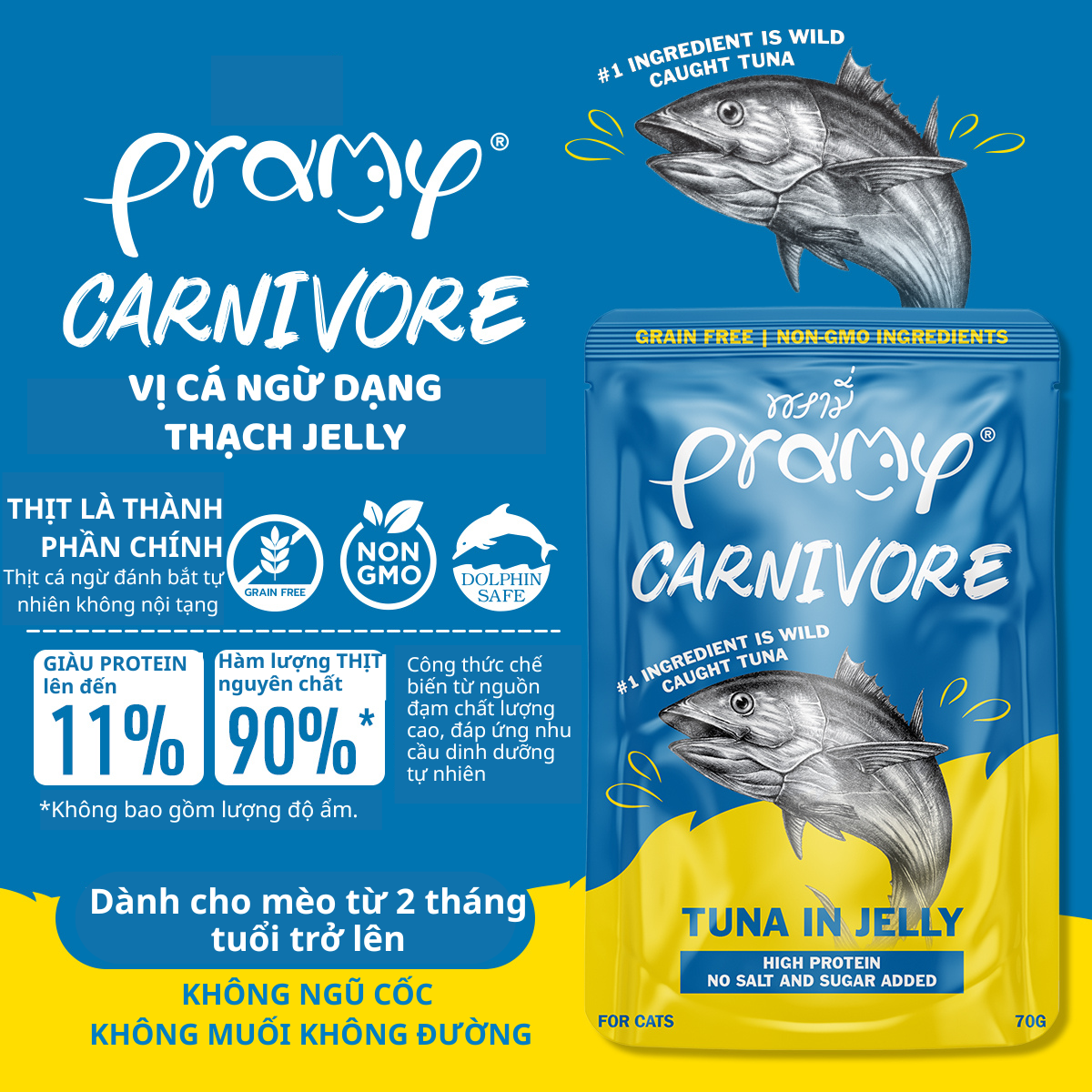 Pate Cho Mèo PRAMY CARNIVORE Vị Cá Ngừ Dạng Thạch Jelly 70g
