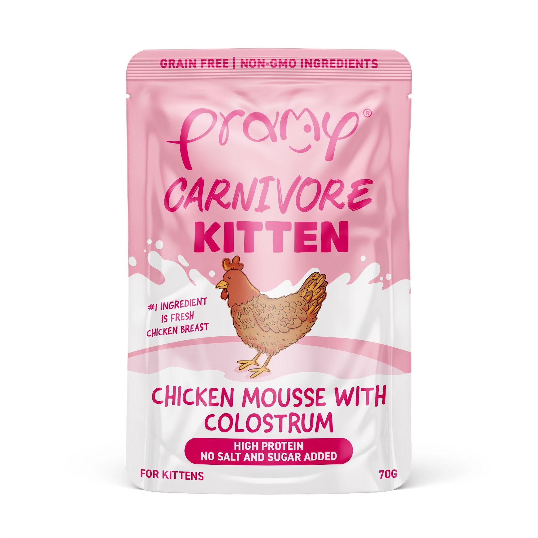 Pate Mèo Con PRAMY CARNIVORE Kitten Vị Gà Và Sữa Non Dạng Mousse Mềm Mịn 70g