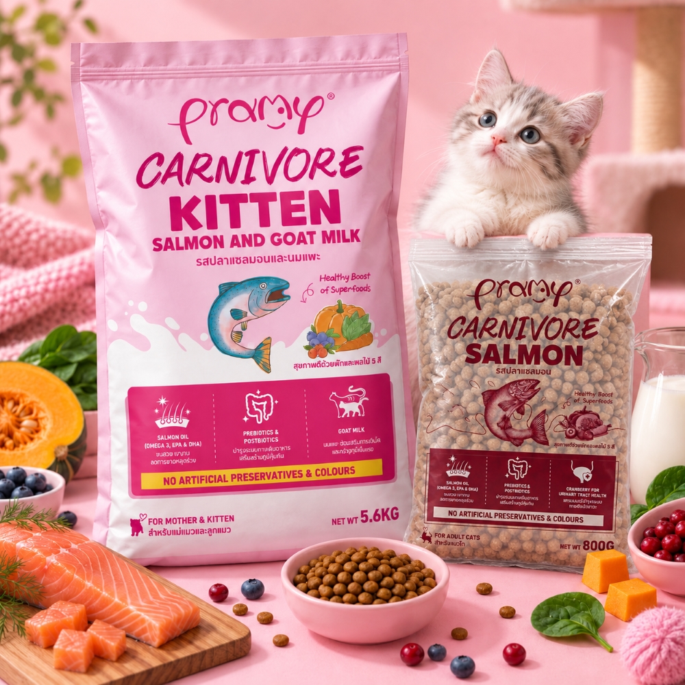 Hạt Cho Mèo Con Giàu Đạm PRAMY CARNIVORE Kitten Vị Cá Hồi & Sữa Dê Cho Mèo Con & Mèo Mẹ 5.6kg