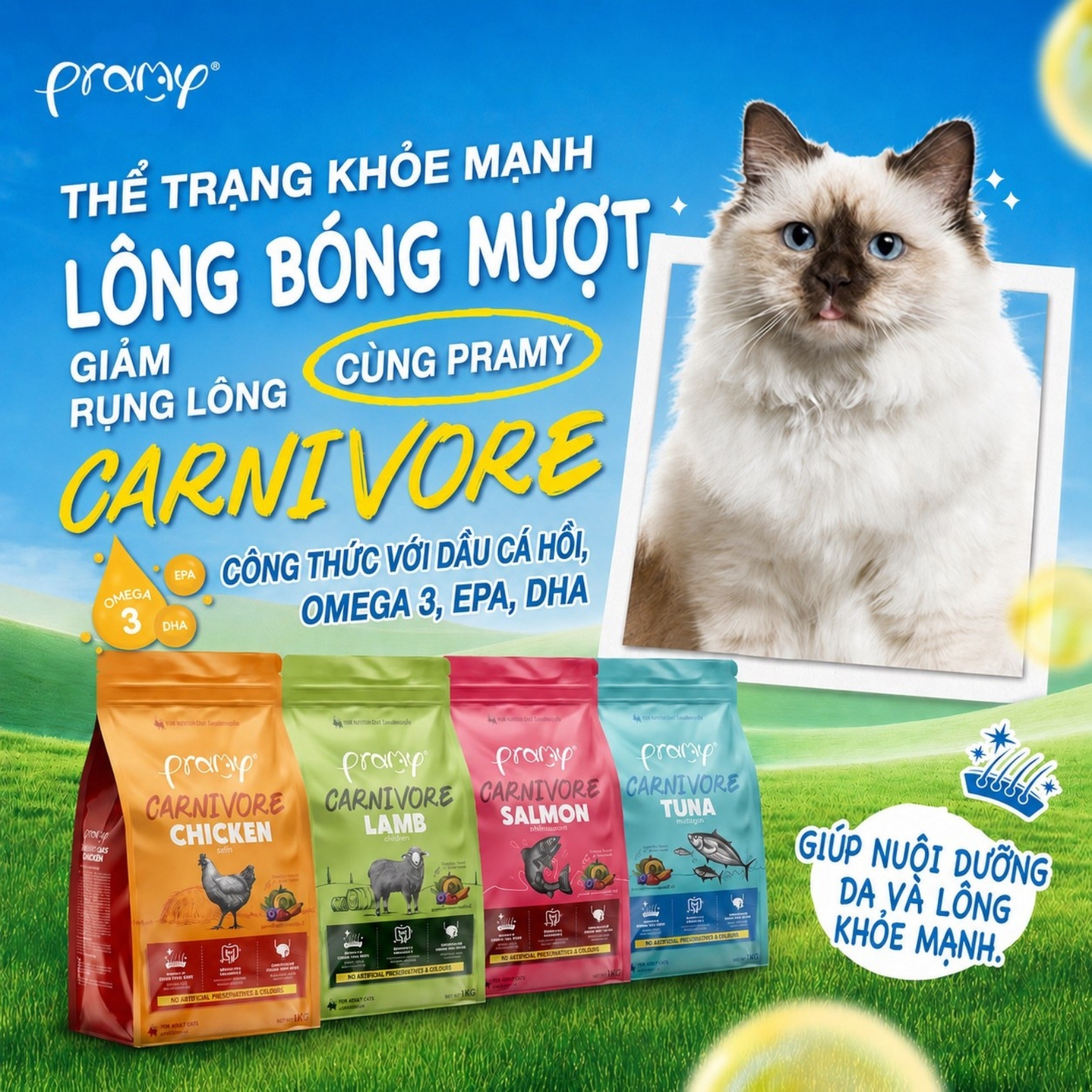 Hạt cho mèo giàu đạm PRAMY CARNIVORE Vị Gà 7kg