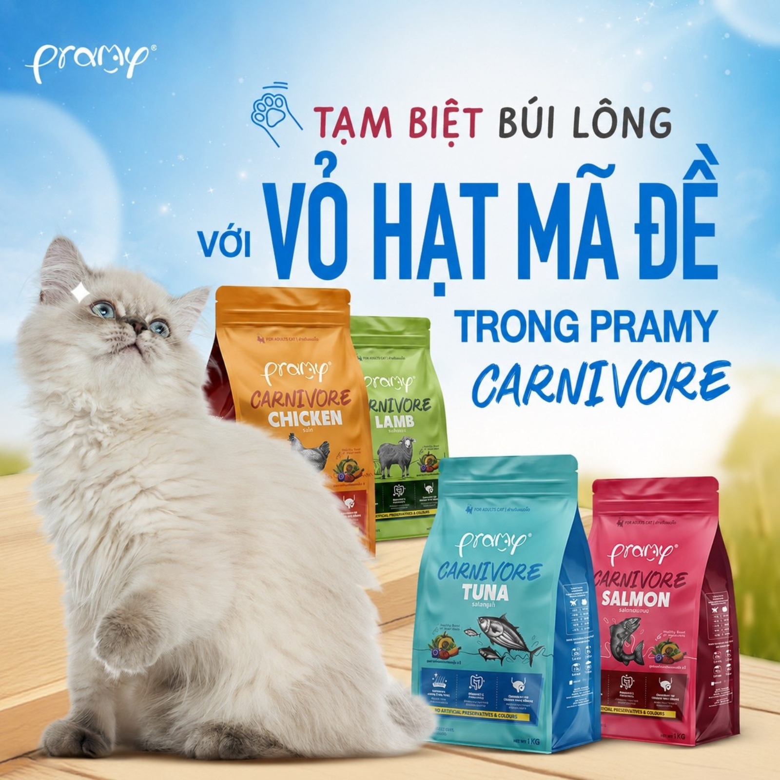 Hạt cho mèo giàu đạm PRAMY CARNIVORE Vị Gà 7kg