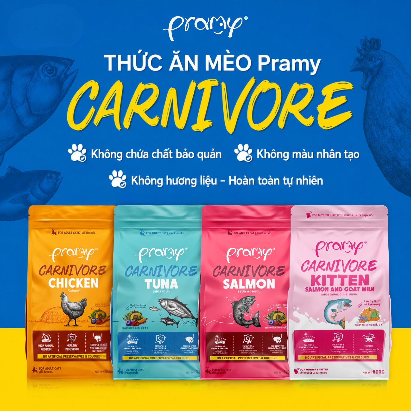 Hạt Cho Mèo PRAMY CARNIVORE Vị Cá Hồi 1kg