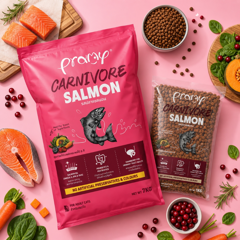 Hạt cho mèo giàu đạm PRAMY CARNIVORE Vị Cá Hồi 7kg