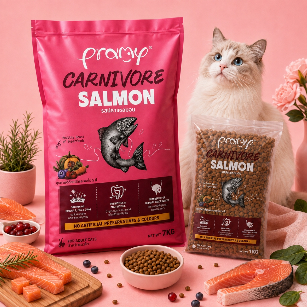 Hạt cho mèo giàu đạm PRAMY CARNIVORE Vị Cá Hồi 7kg