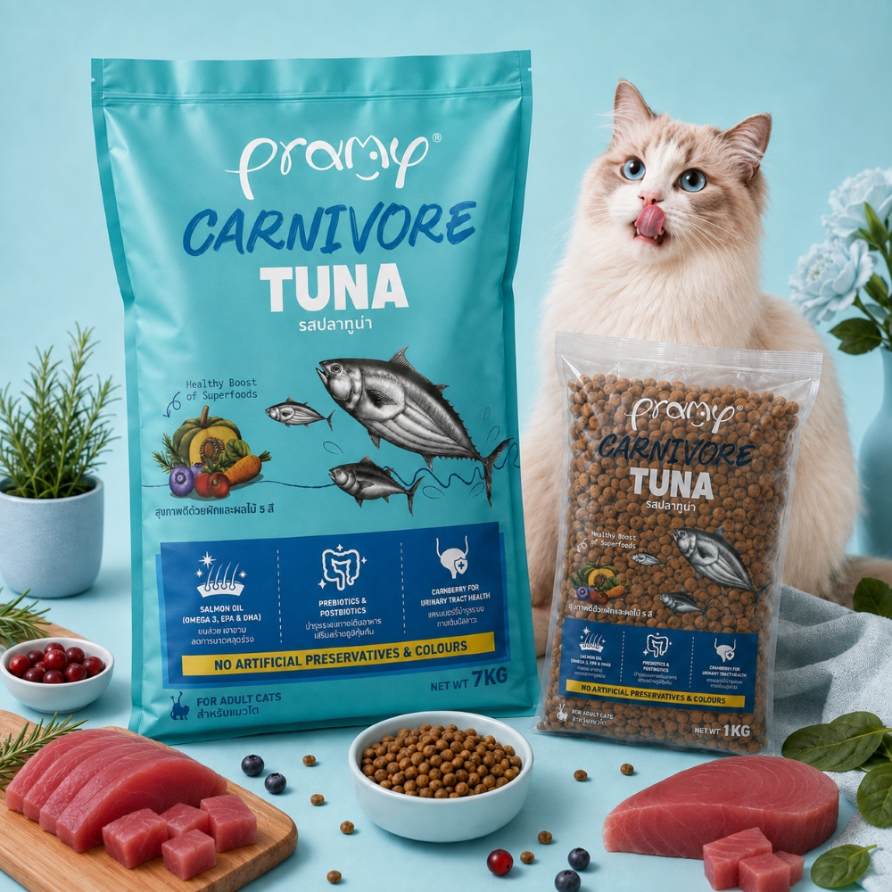 Hạt cho mèo giàu đạm PRAMY CARNIVORE Vị Cá Ngừ 7kg