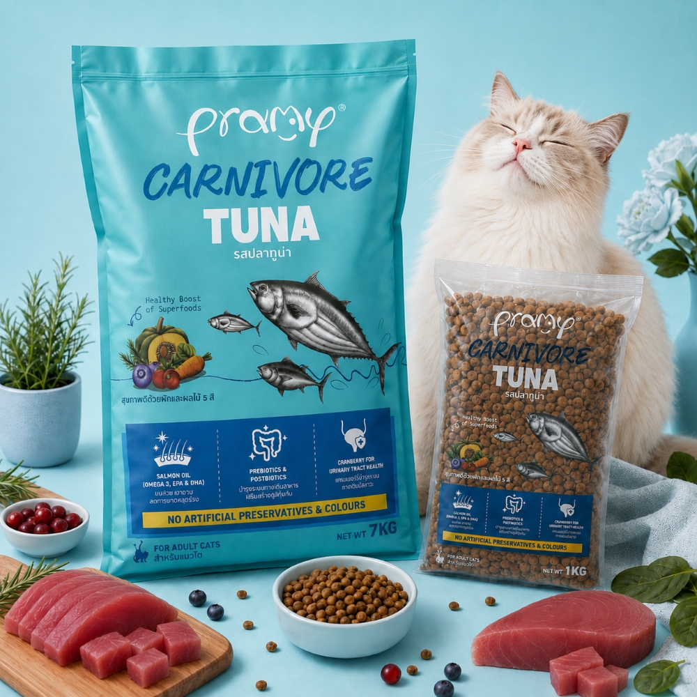 Hạt cho mèo giàu đạm PRAMY CARNIVORE Vị Cá Ngừ 7kg