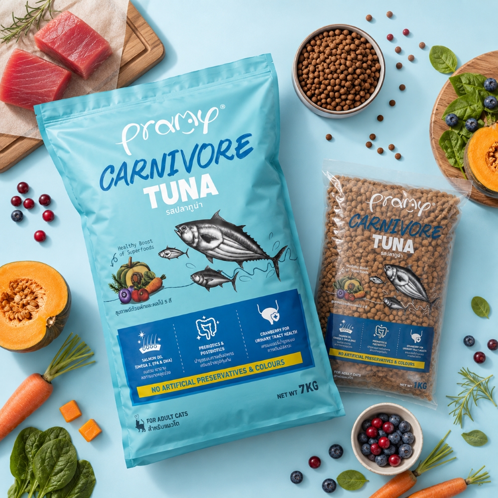 Hạt cho mèo giàu đạm PRAMY CARNIVORE Vị Cá Ngừ 7kg