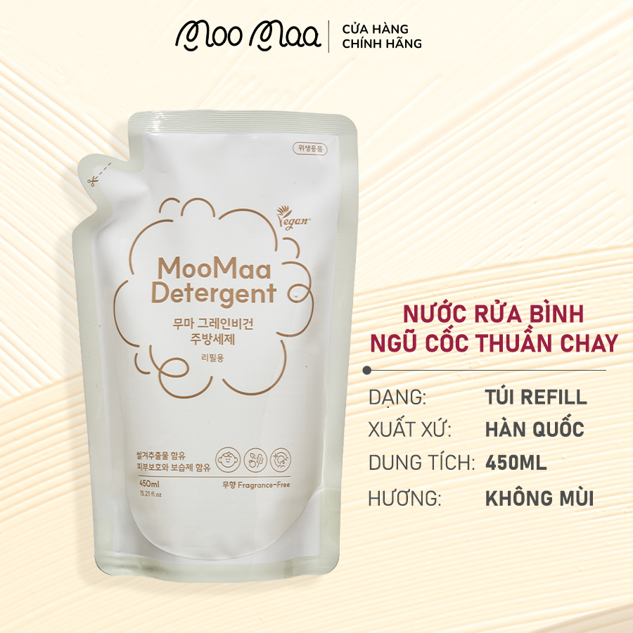 Nước rửa bình ngũ cốc thuần chay Moomaa - Dạng túi refill - 450ml/túi