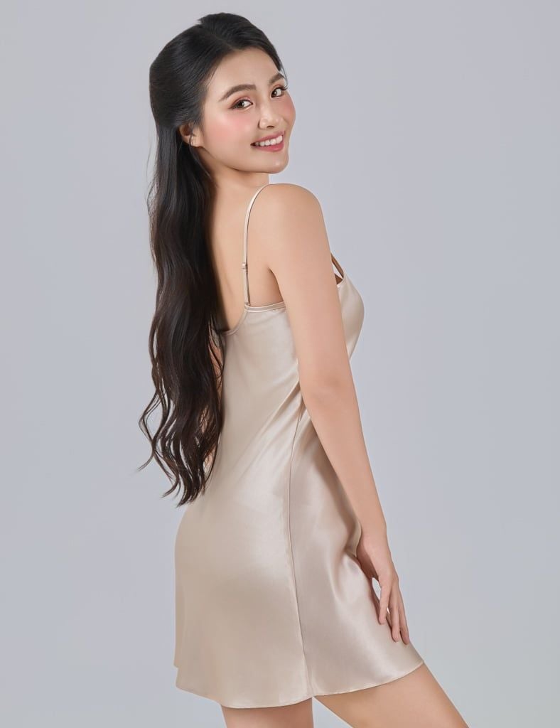 Đầm ngủ nữ màu da lụa satin mặc nhà