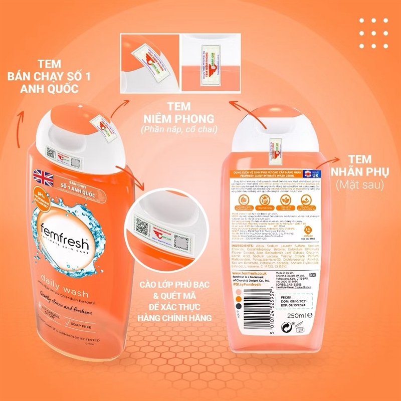 Dung Dịch Vệ Sinh Phụ Nữ Femfresh Daily Intimate Wash 250ml Anh Quốc [Màu Cam] mp24