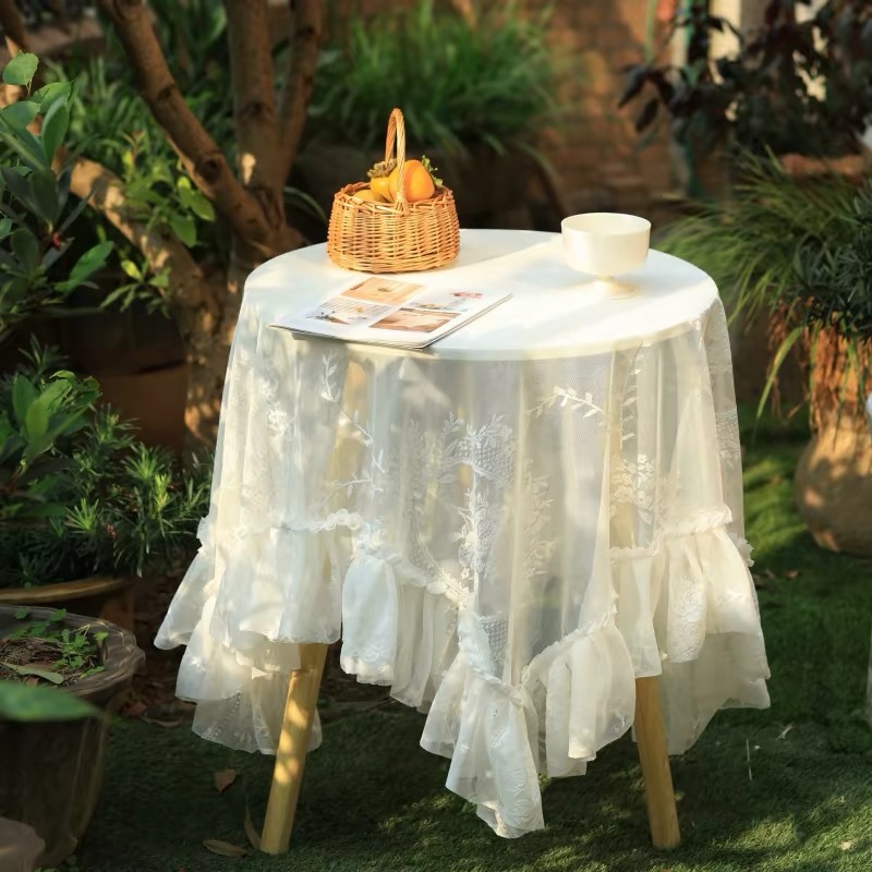 Khăn trải bàn voan ren trắng dệt tròn có viền phong cách Vintage nhiều kích thước trang trí, decor nhà cửa, phòng ngủ kt 70*70 mp17