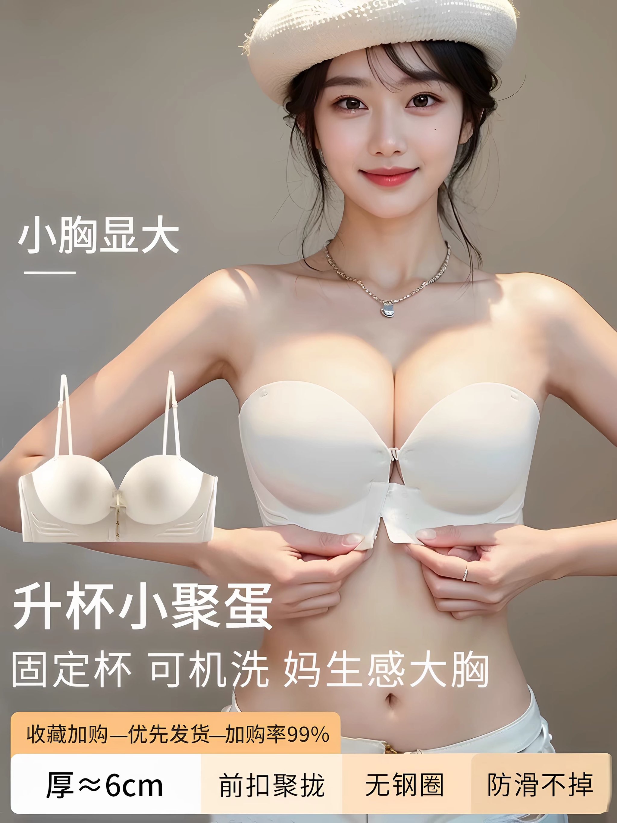 ￼Áo lót Nâng Ngực Peinn ALS60 Không Dây Mút 5CM, Độn To Tròn, Không Lộ Viền Chất Su Cao Cấp Chống Tuột tll013
