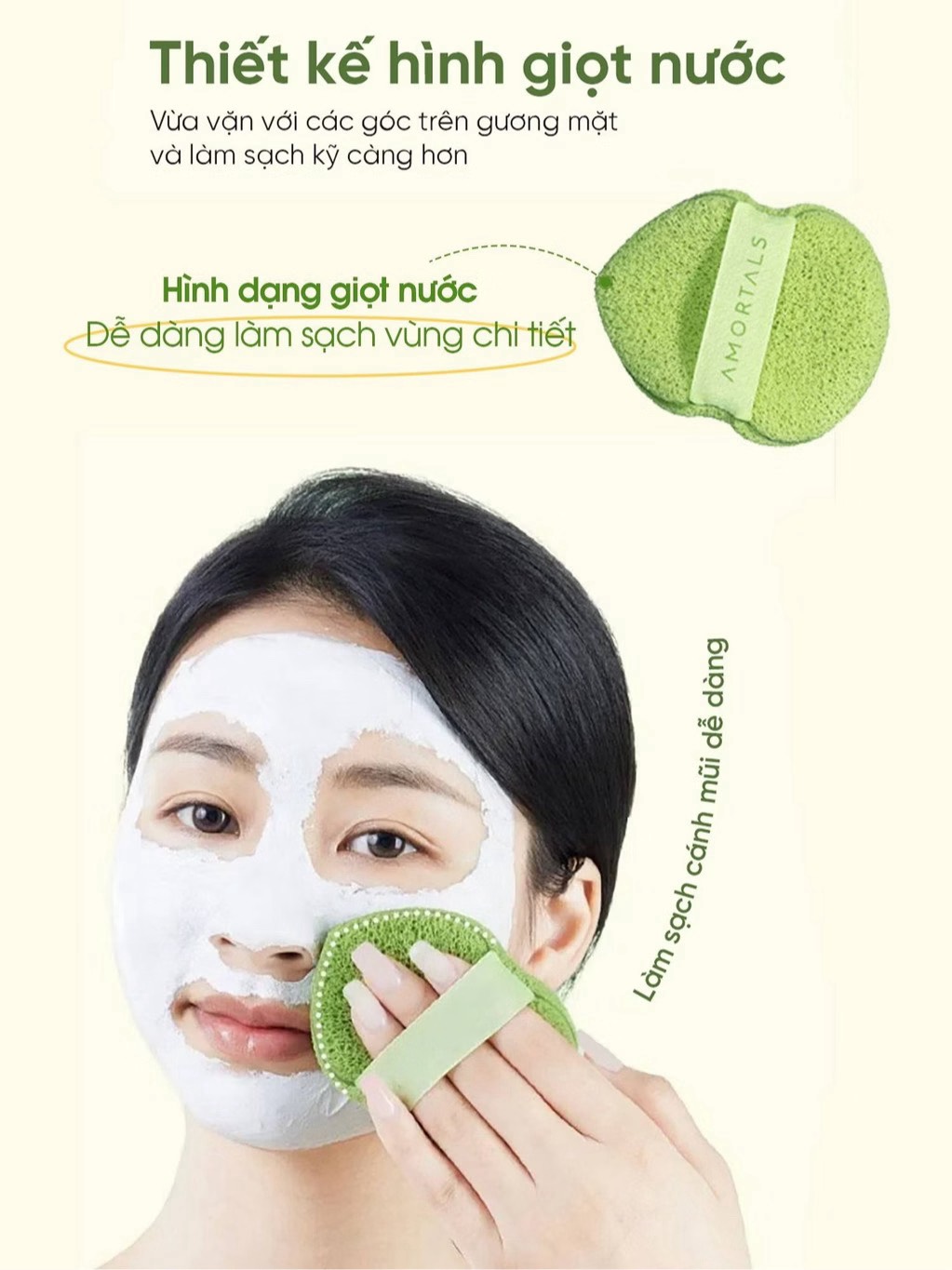 Bông Mút Rửa Mặt Bọt Biển Amortals Hình Giọt Nước Hỗ Trợ Rửa Mặt Sạch Sâu