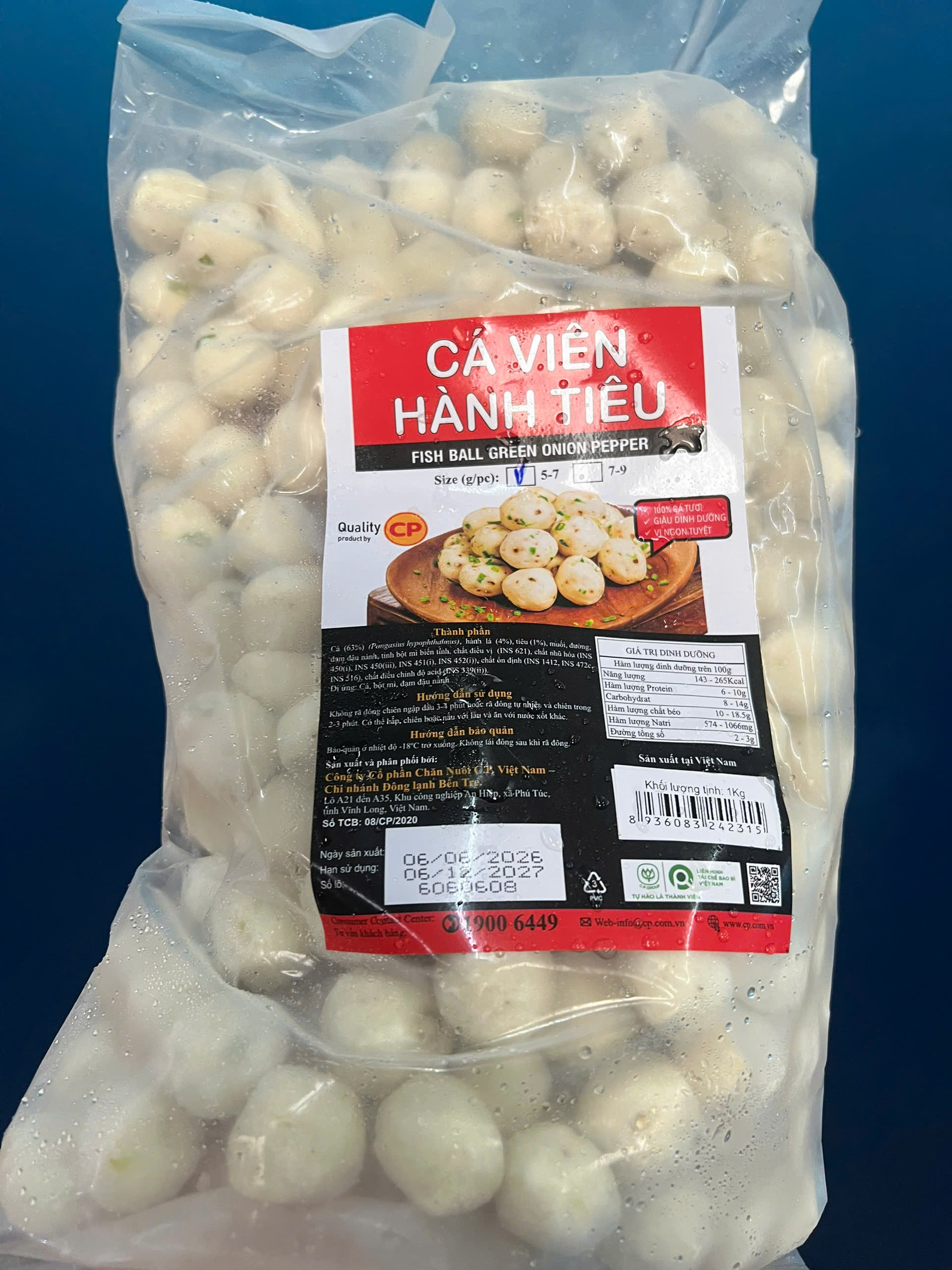 Cá viên hành tiêu CP (160v / 1kg / Gói)