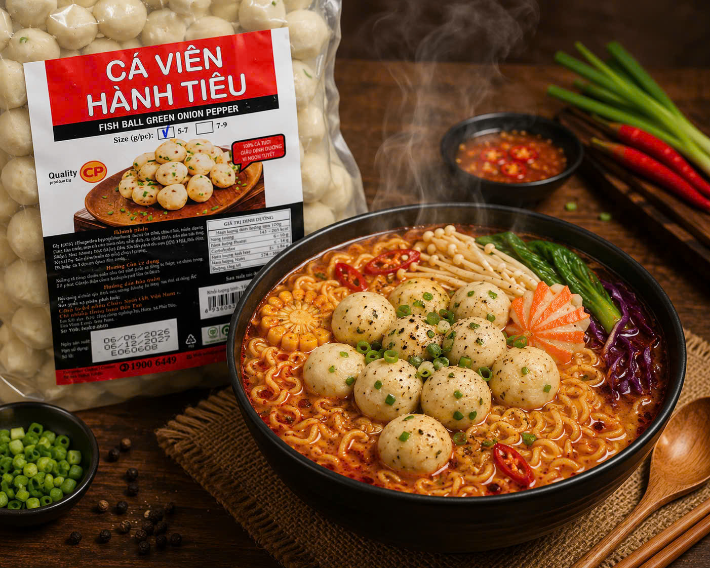 Cá viên hành tiêu CP (160v / 1kg / Gói)