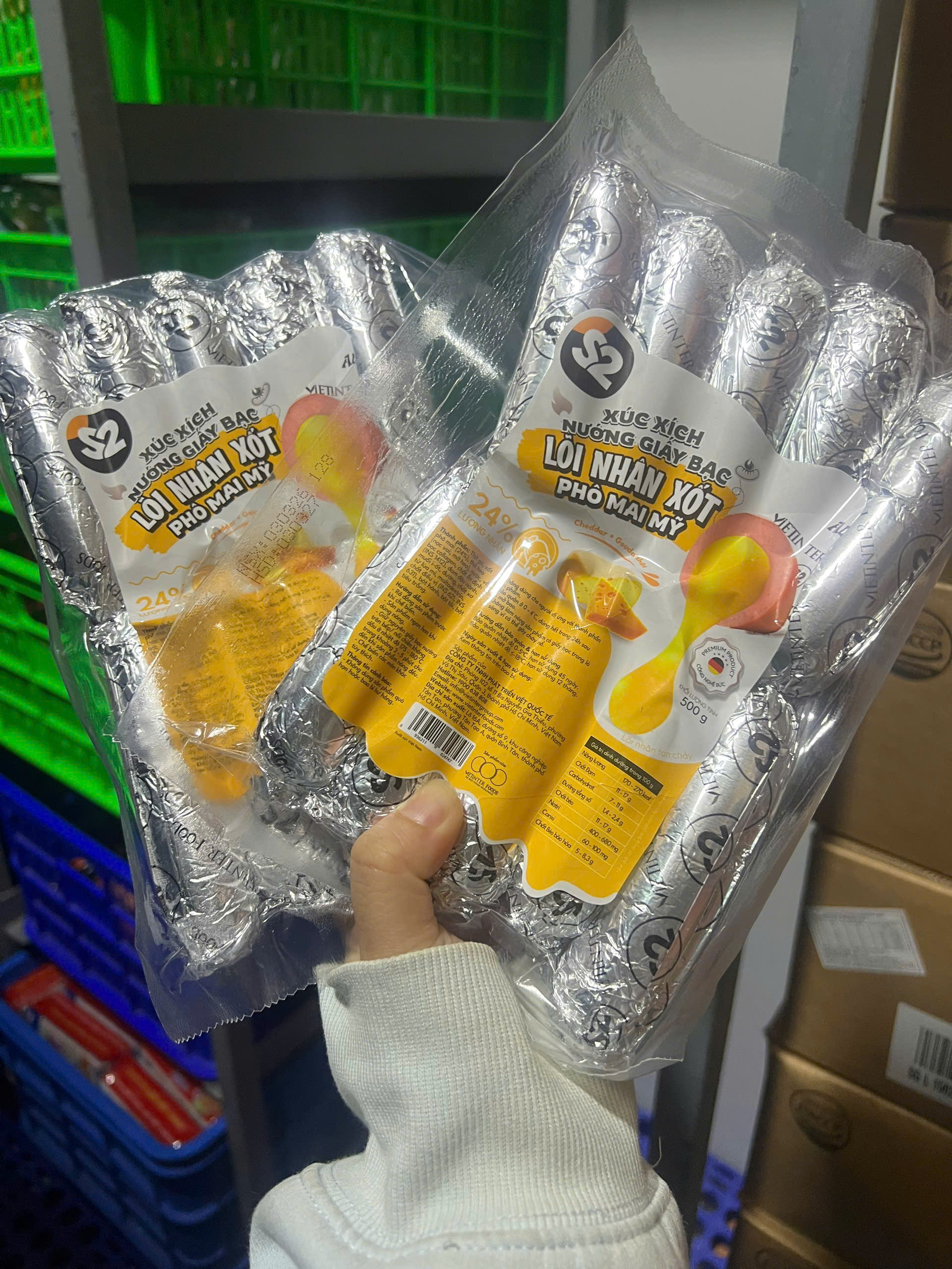 S2 Xúc xích giấy bạc lõi phô mai Mỹ (500g / Gói)