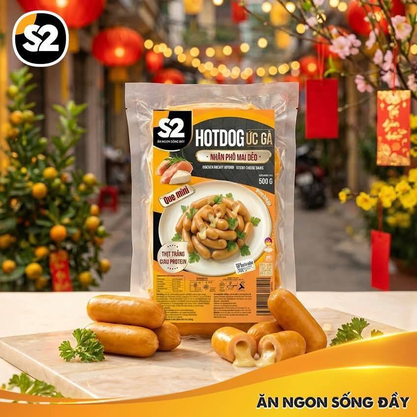 Hotdog ức gà phô mai dẻo S2 (21 cái / 500g / Gói)