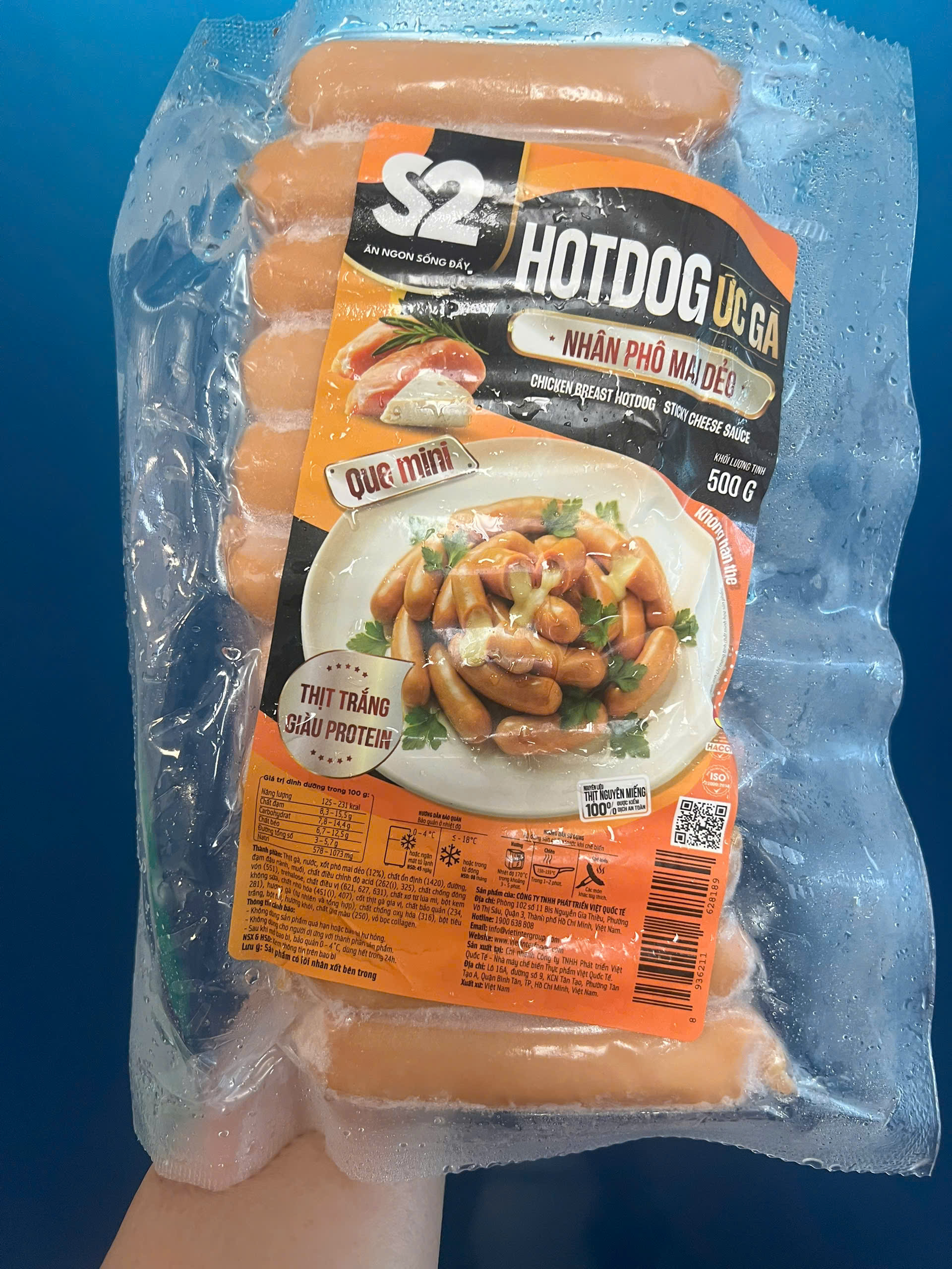 Hotdog ức gà phô mai dẻo S2 (21 cái / 500g / Gói)