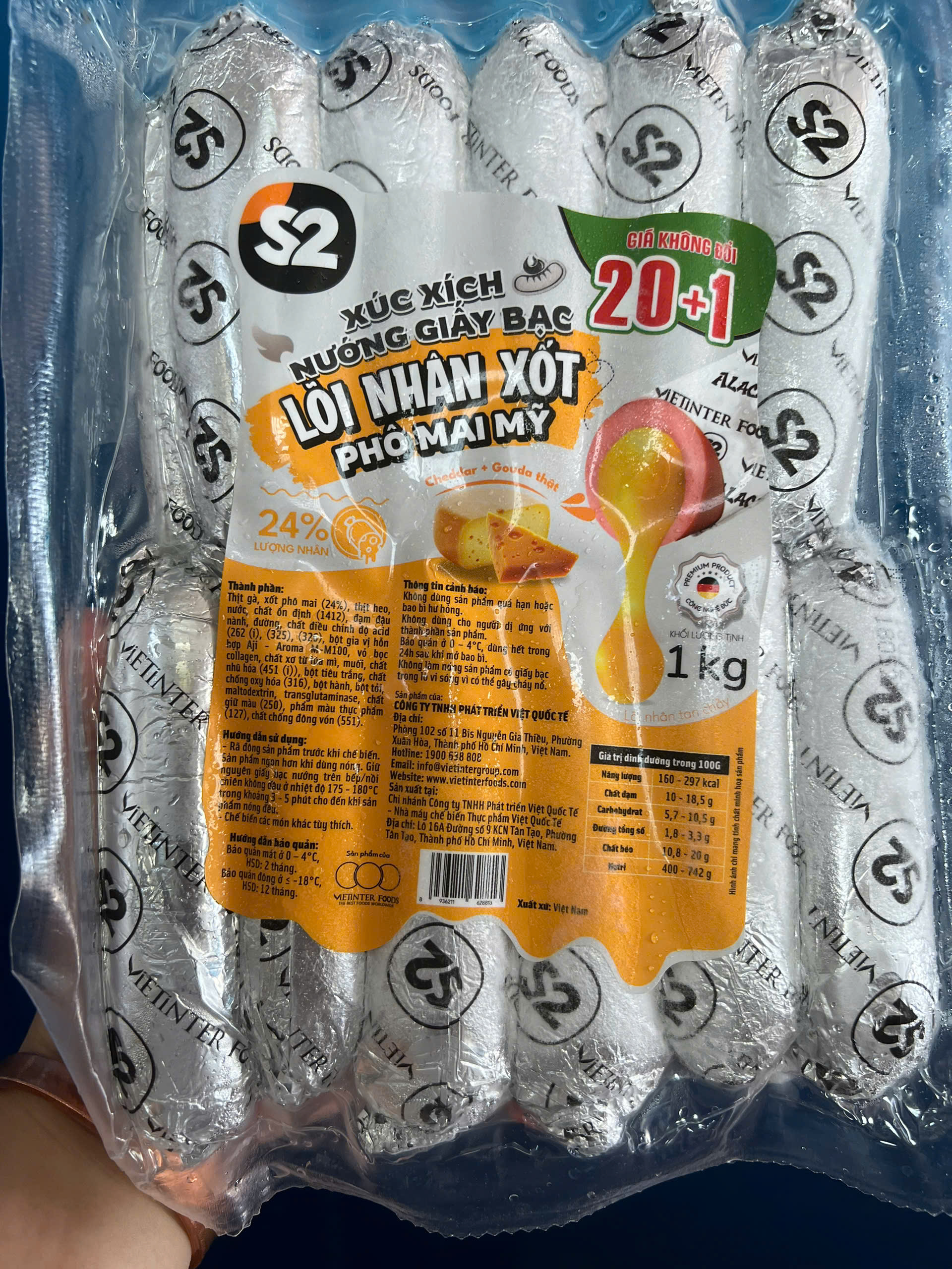S2 Xúc xích giấy bạc phô mai Mỹ (21 cây / Gói 1,05kg)