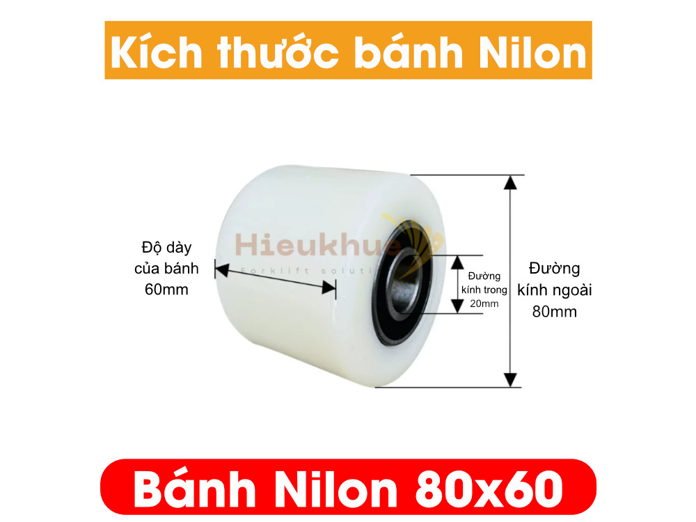 Bánh NILON xe nâng tay 80x60 mới 100% chịu tải tốt, giá rẻ