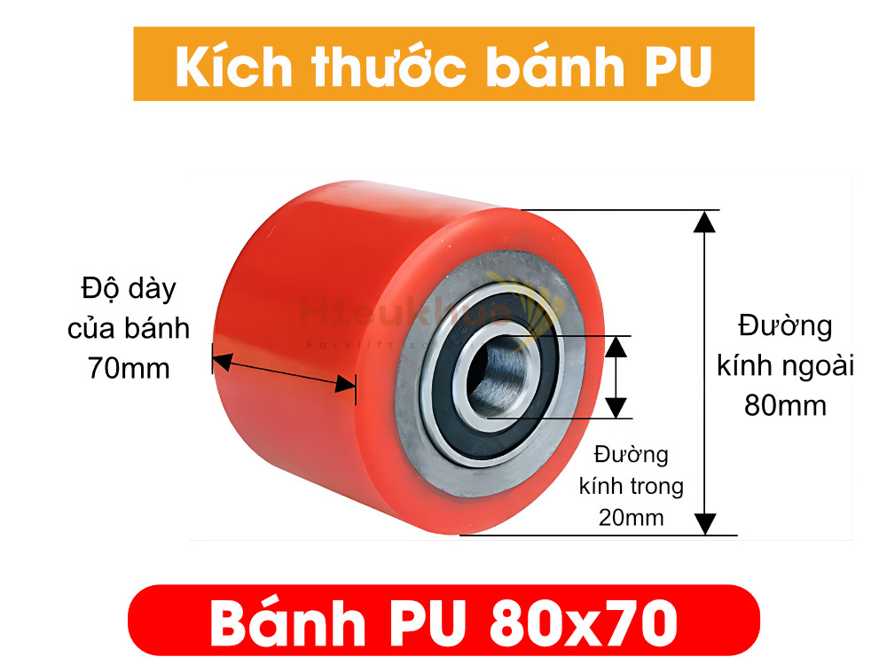 Bánh PU xe nâng tay 80x70 mới 100% chịu tải tốt, giá rẻ
