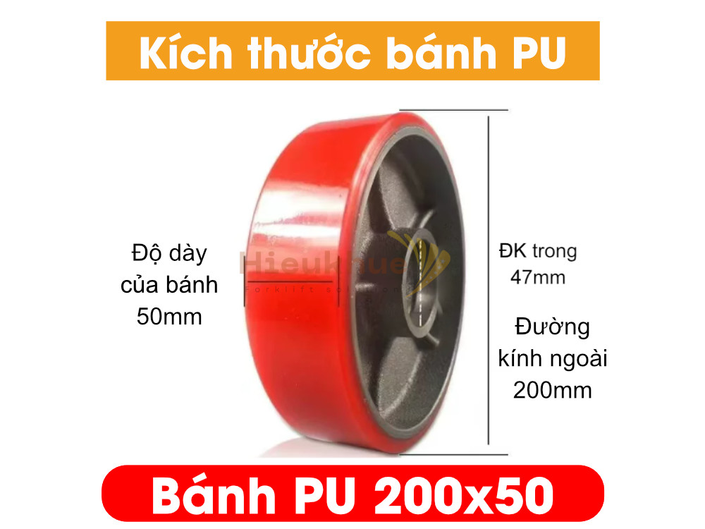 Bánh PU xe nâng tay 200x50 mới 100% chịu tải tốt, giá rẻ
