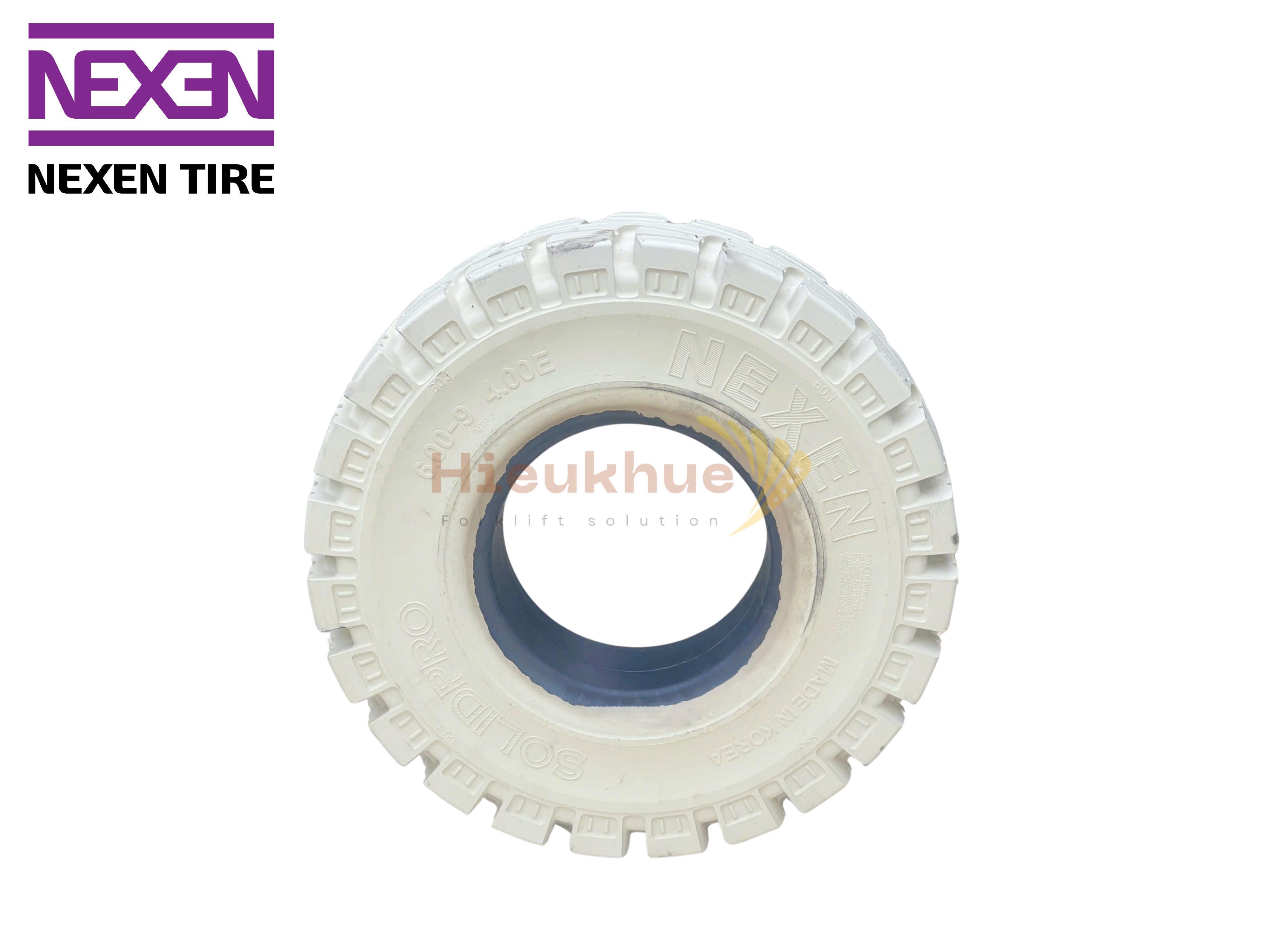 Lốp đặc trắng xe nâng hiệu NEXEN SOLID PRO MTP size 600-9 Hàn Quốc