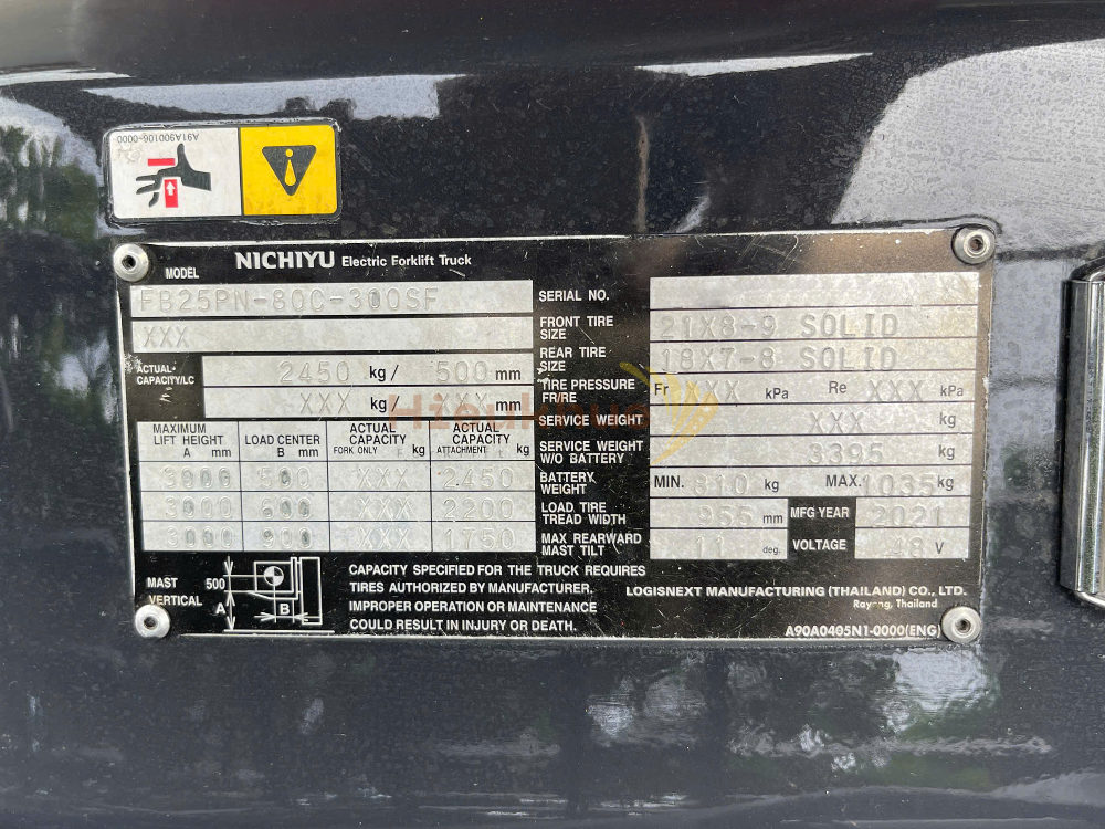 Xe nâng điện ngồi lái NICHIYU FB25PN-80C-300SF năm 2021, nâng cao 3m