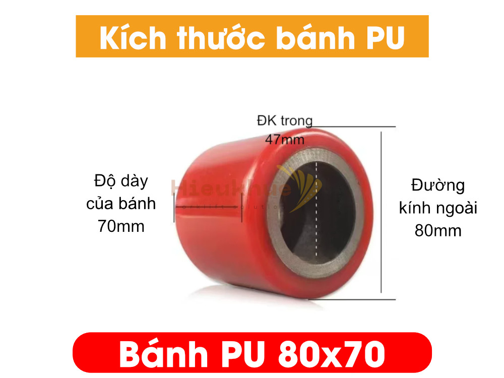 Bánh PU xe nâng tay 80x70 mới 100% chịu tải tốt, giá rẻ