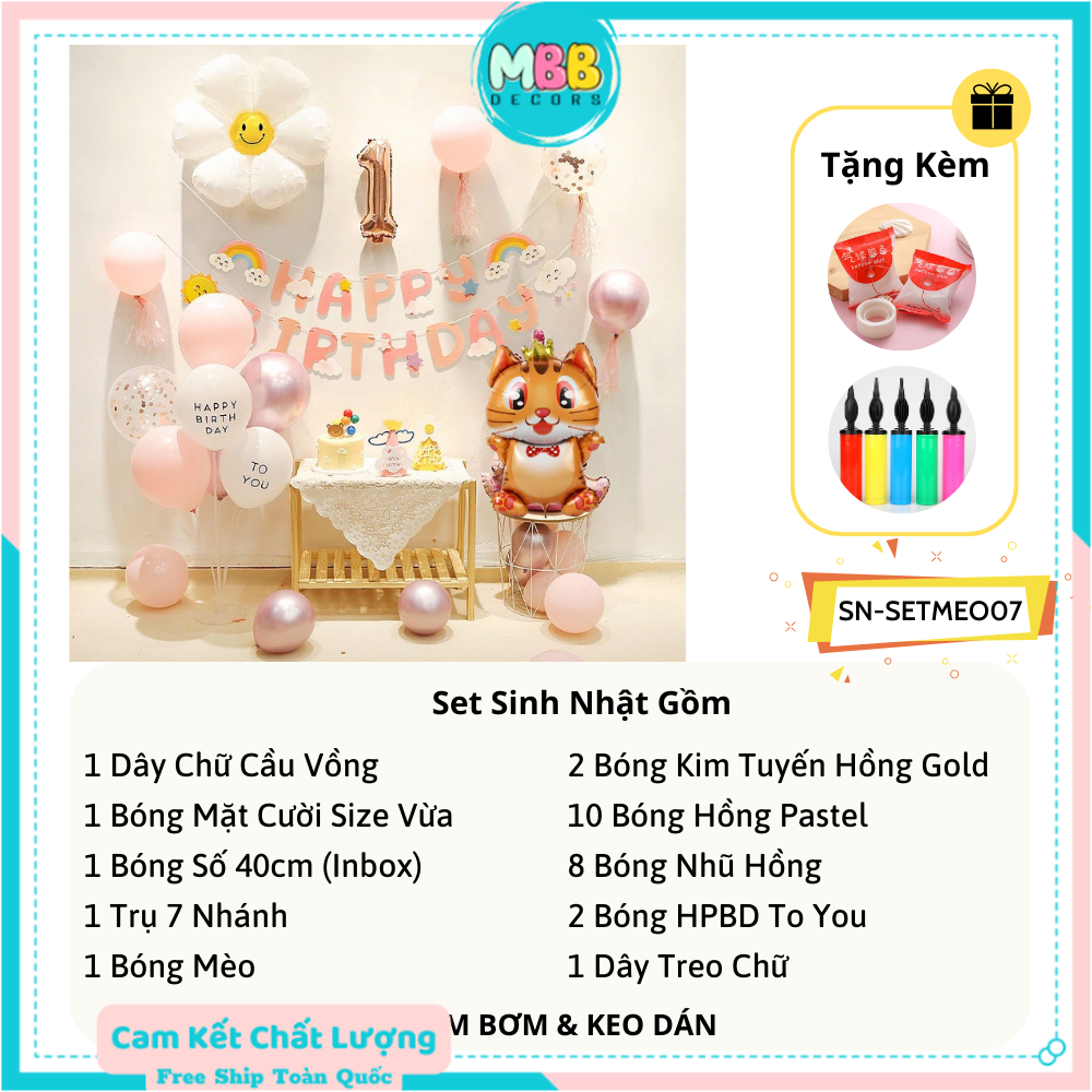 Set Trang Trí Sinh Nhật Tuổi Mèo Cho Bé SET MÈO 07