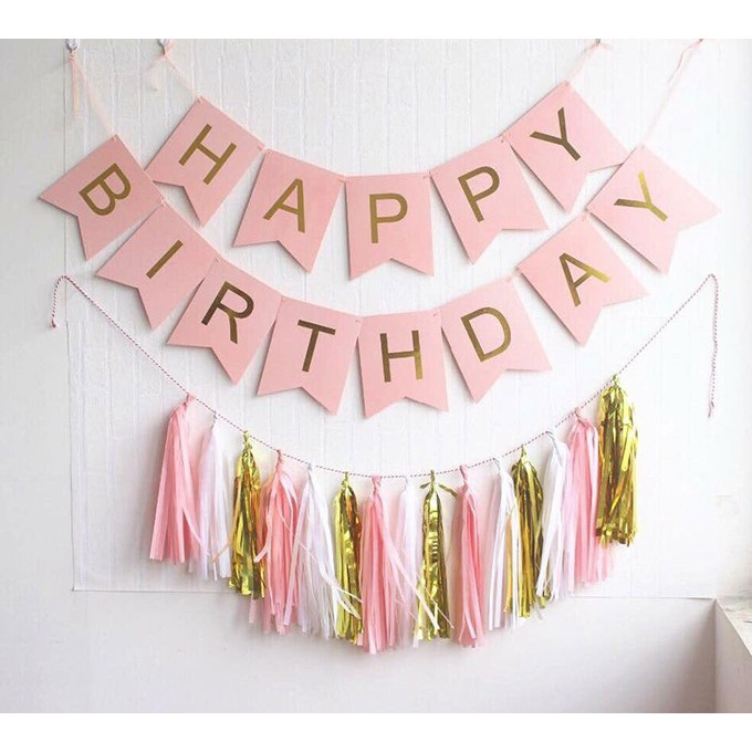 Dây treo trang trí chữ Happy Birthday hồng pastel