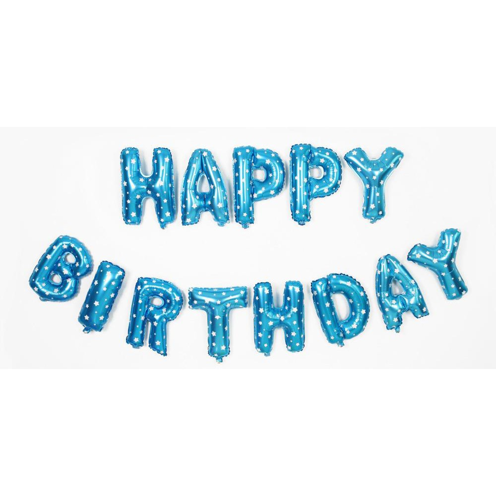Set 13 bóng chữ HAPPY BIRTHDAY màu xanh chấm bi