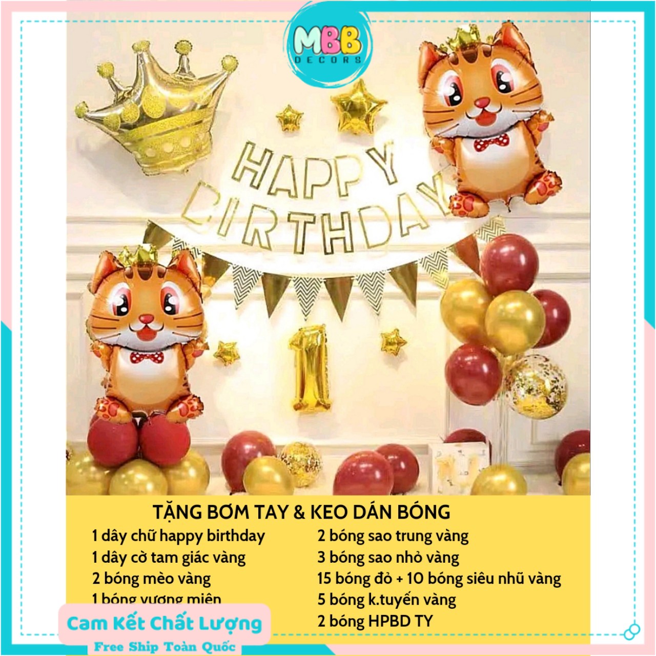 et Trang Trí Sinh Nhật Tuổi Mèo Cho Bé SET 02