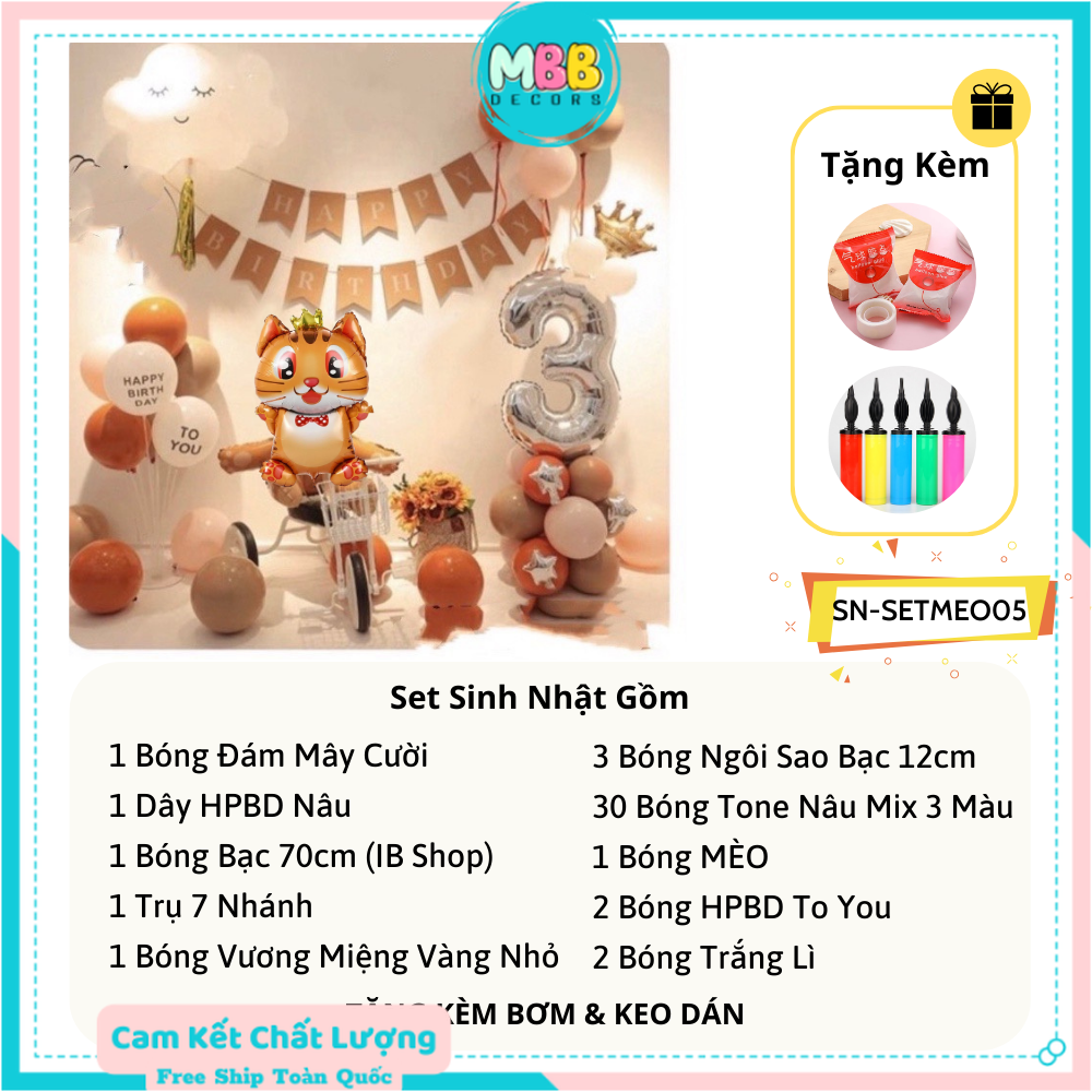 Set Trang Trí Sinh Nhật Tuổi Mèo Cho Bé SET MÈO 05