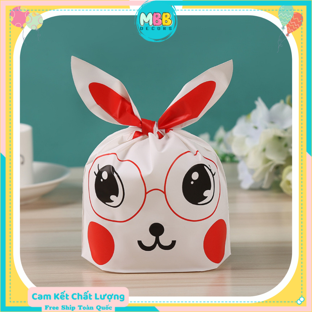 Set 5 Cái Túi Chia Quà, Bánh Kẹo Sinh Nhật Cho Các Bé, Túi Đựng Bánh Kích Thước  14x23cm Thỏ Đeo Kính