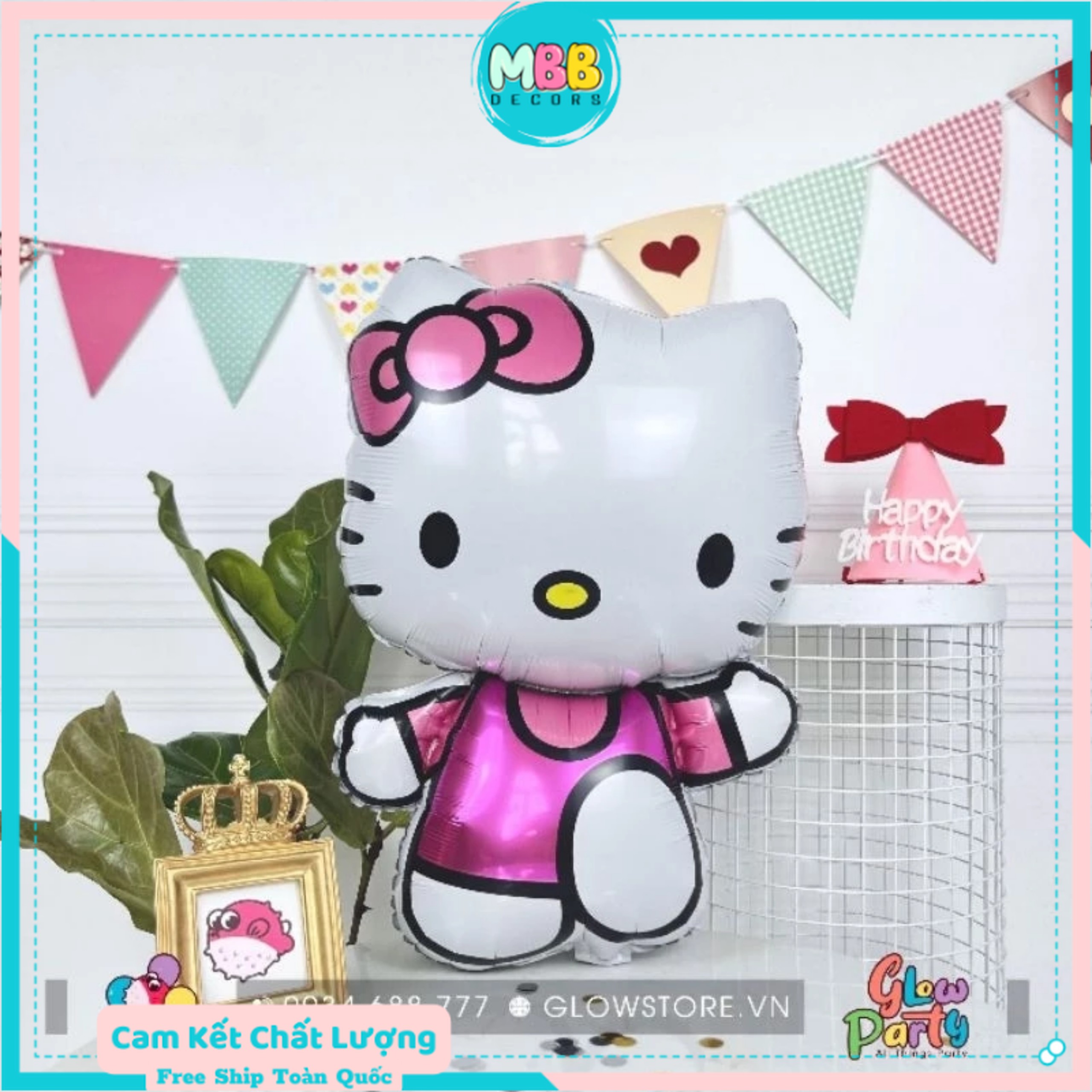 Bong Bóng Bay Hình Nhiều Con Thú Trang Trí Sinh Nhật Cho Bé, Bóng Con Vật Mèo Kitty hồng
