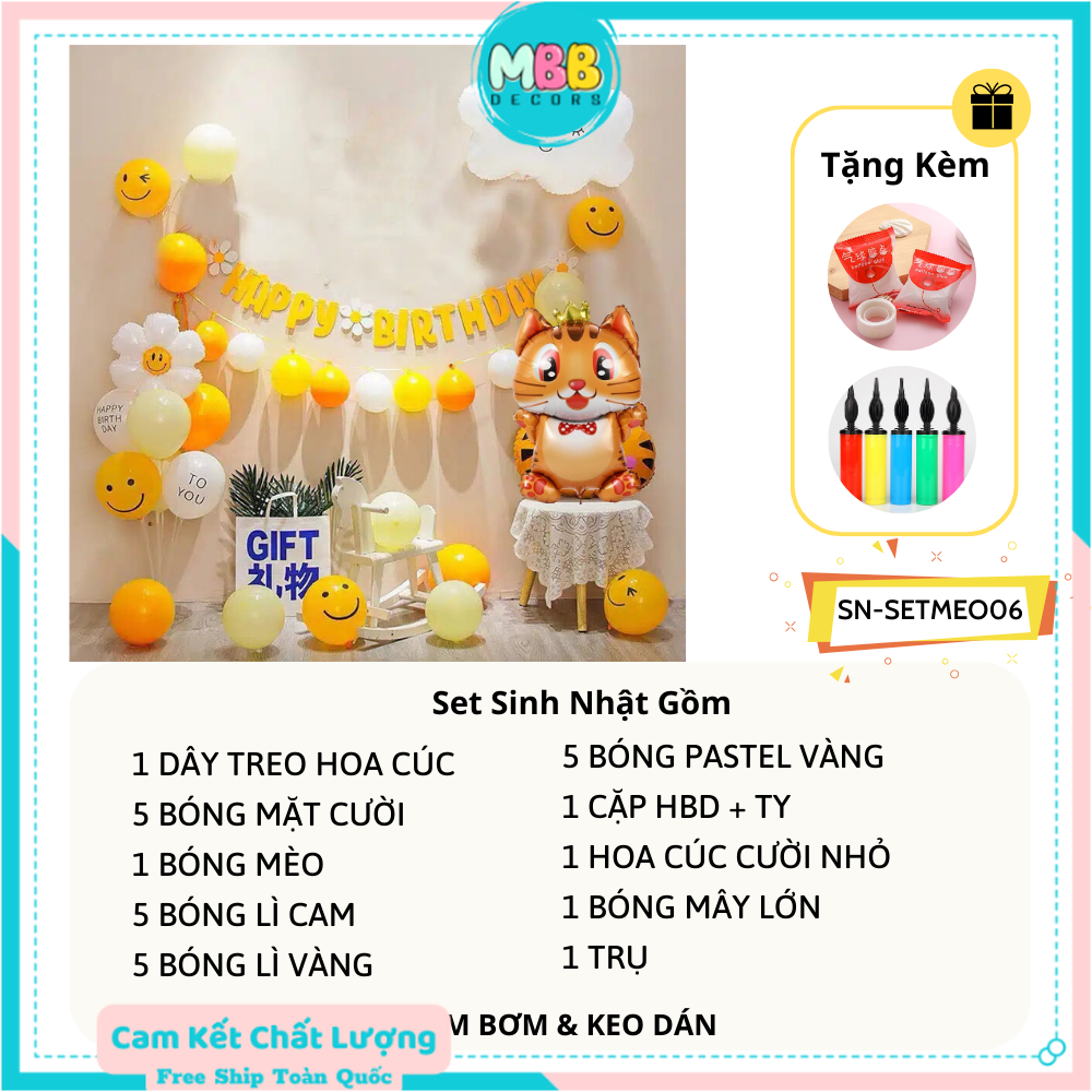 Set Trang Trí Sinh Nhật Tuổi Mèo Cho Bé SET MÈO 06