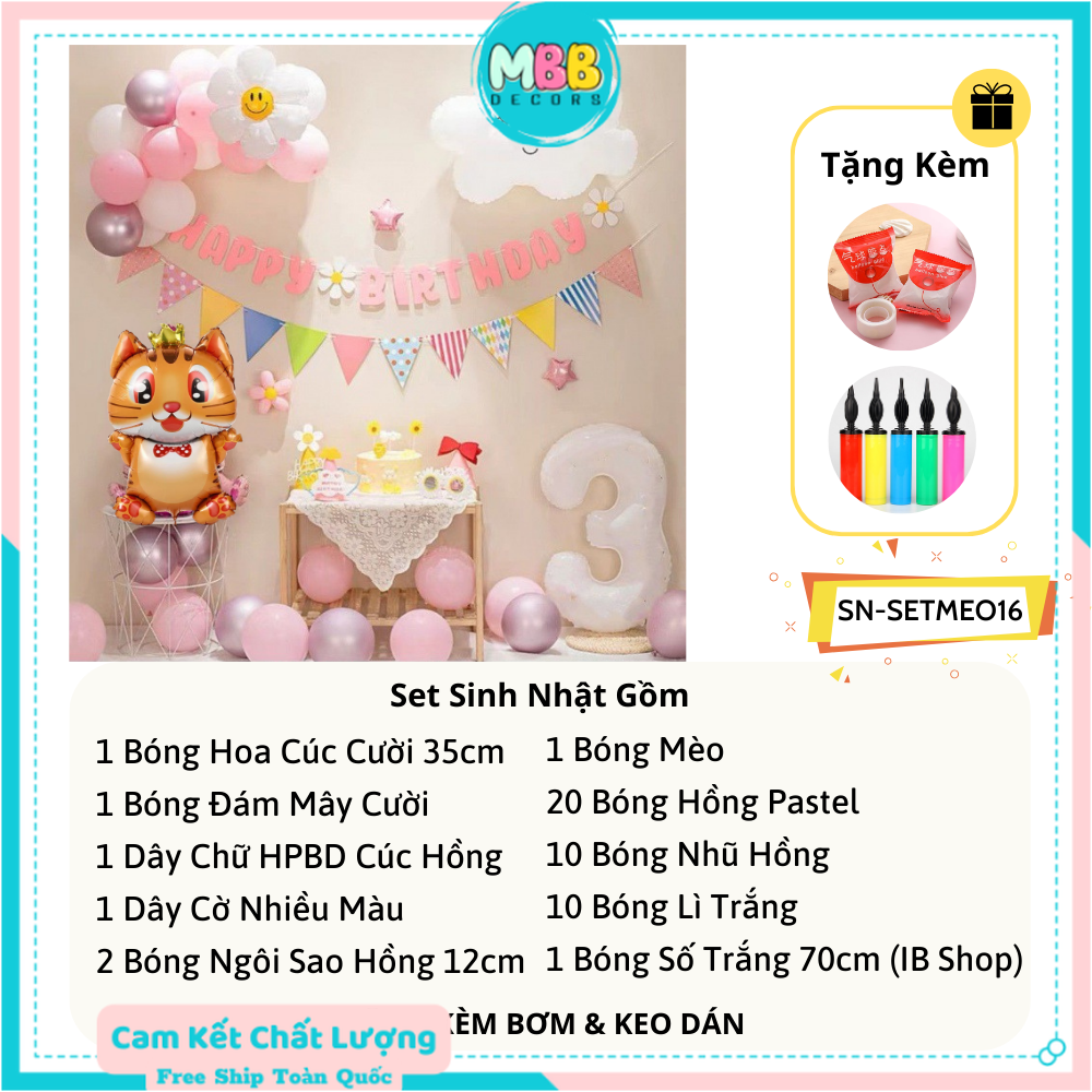 Set Trang Trí Sinh Nhật Tuổi Mèo Cho Bé SET MÈO 16