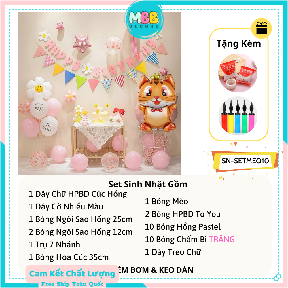 Set Trang Trí Sinh Nhật Tuổi Mèo Cho Bé SET MÈO 10